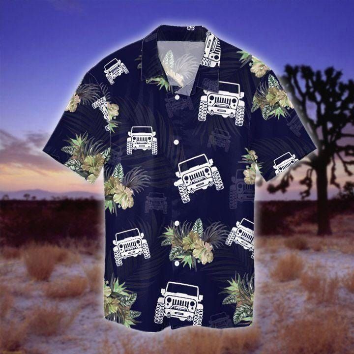 Felacia [Hawaii Shirt] Awesome Jeep Tropical Navy Hawaiian Aloha Shirts-ZX1286